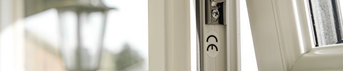 CE letter symbol on the inside of a window frame
